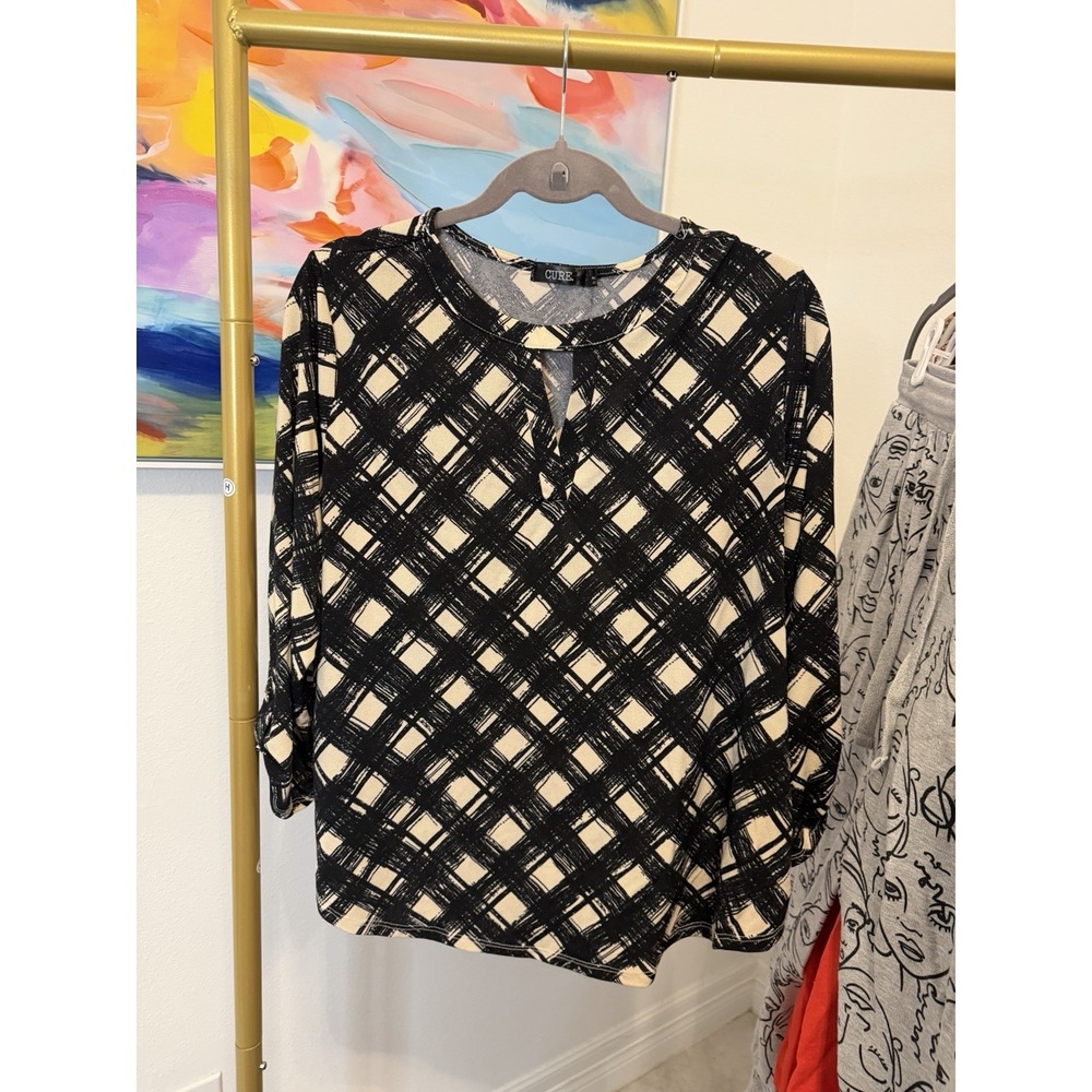 Cure Women's Black Check Top Shirt Size Large